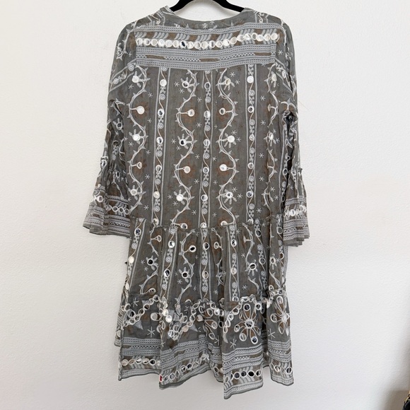 Juliet Dunn Mosaic Print Mirror-Appliqué Flutter Bell Sleeves Dress Brand Size 1 - Picture 6 of 14